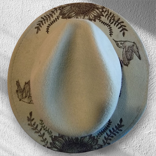 Burned Fedora (Hummingbirds and Sunflowers) - 1