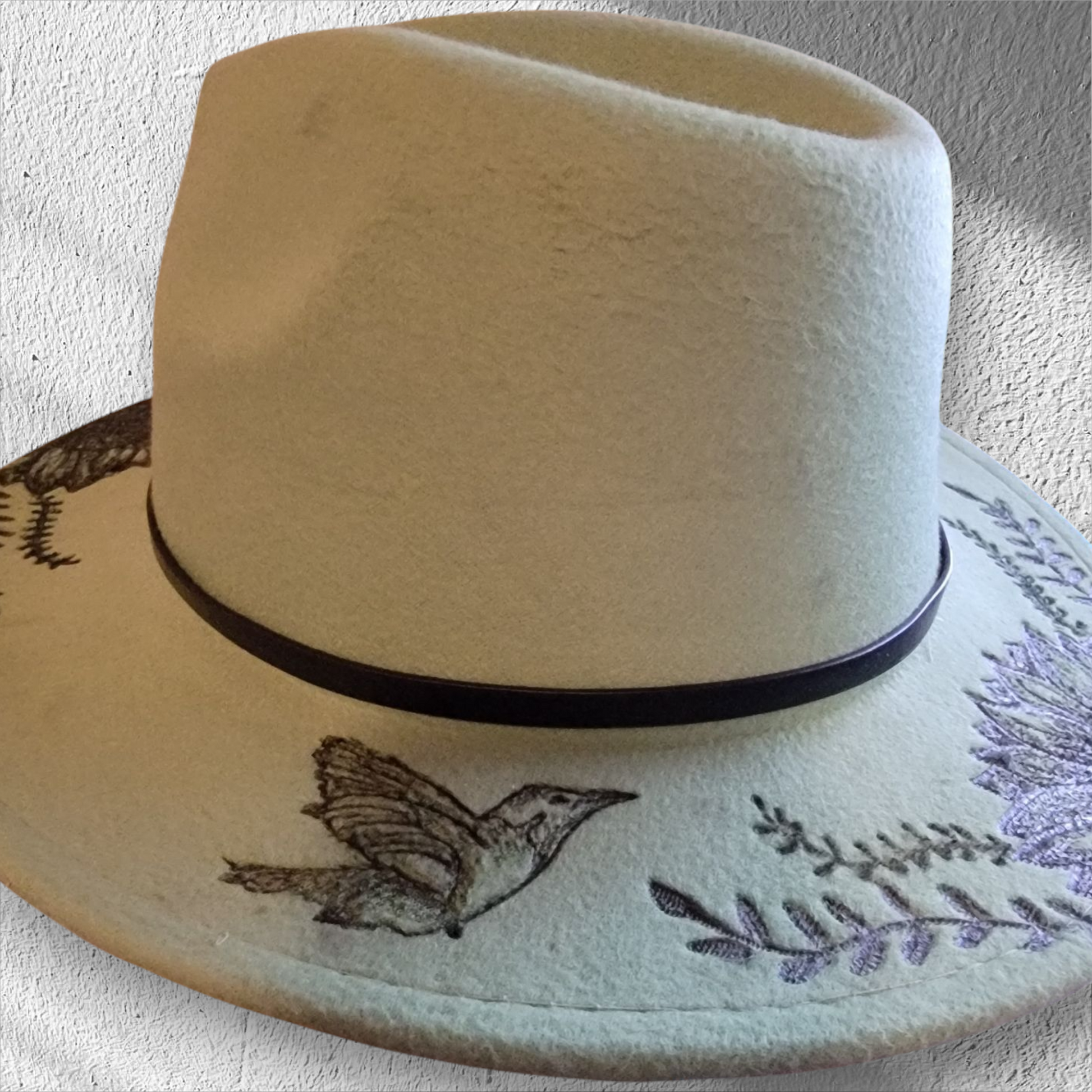 Burned Fedora (Hummingbirds and Sunflowers) - 5