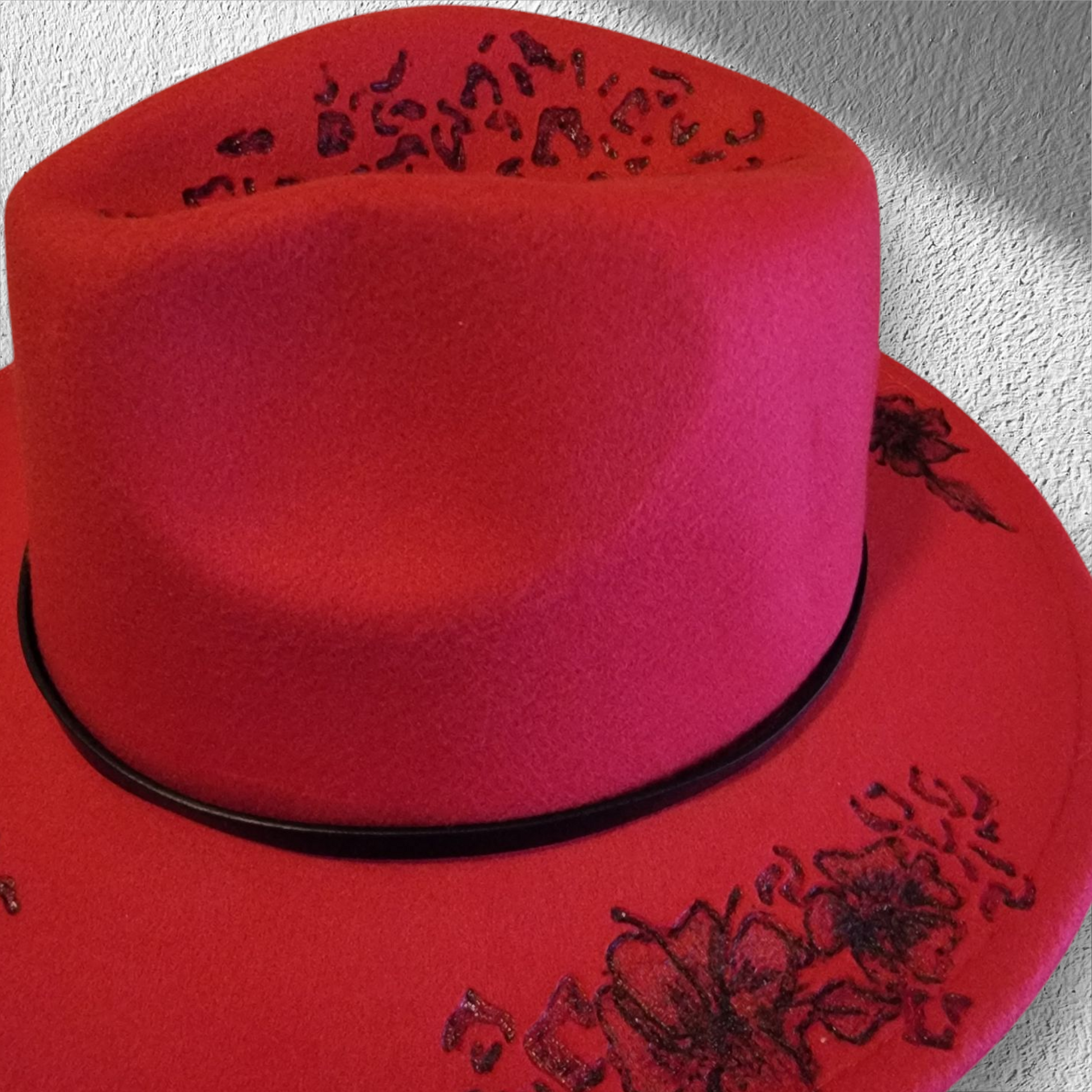 Burned Fedora Hat (Hibiscus and Leopard) - 3
