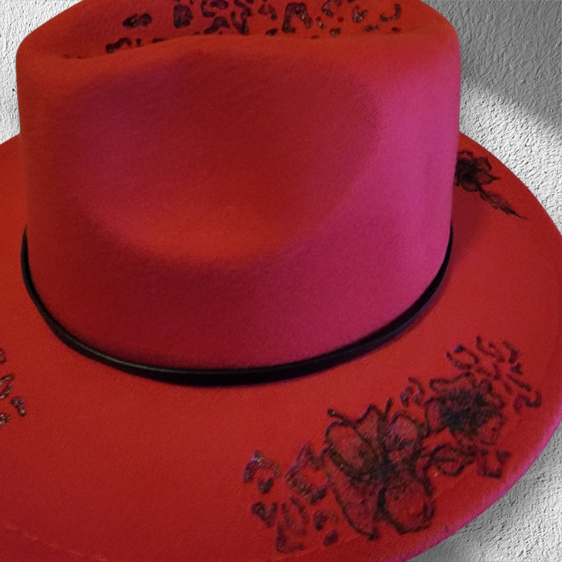 Burned Fedora Hat (Hibiscus and Leopard) - 4