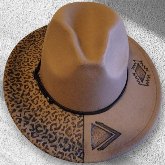 Burned Fedora Hat with Geometric and Leopard - 1
