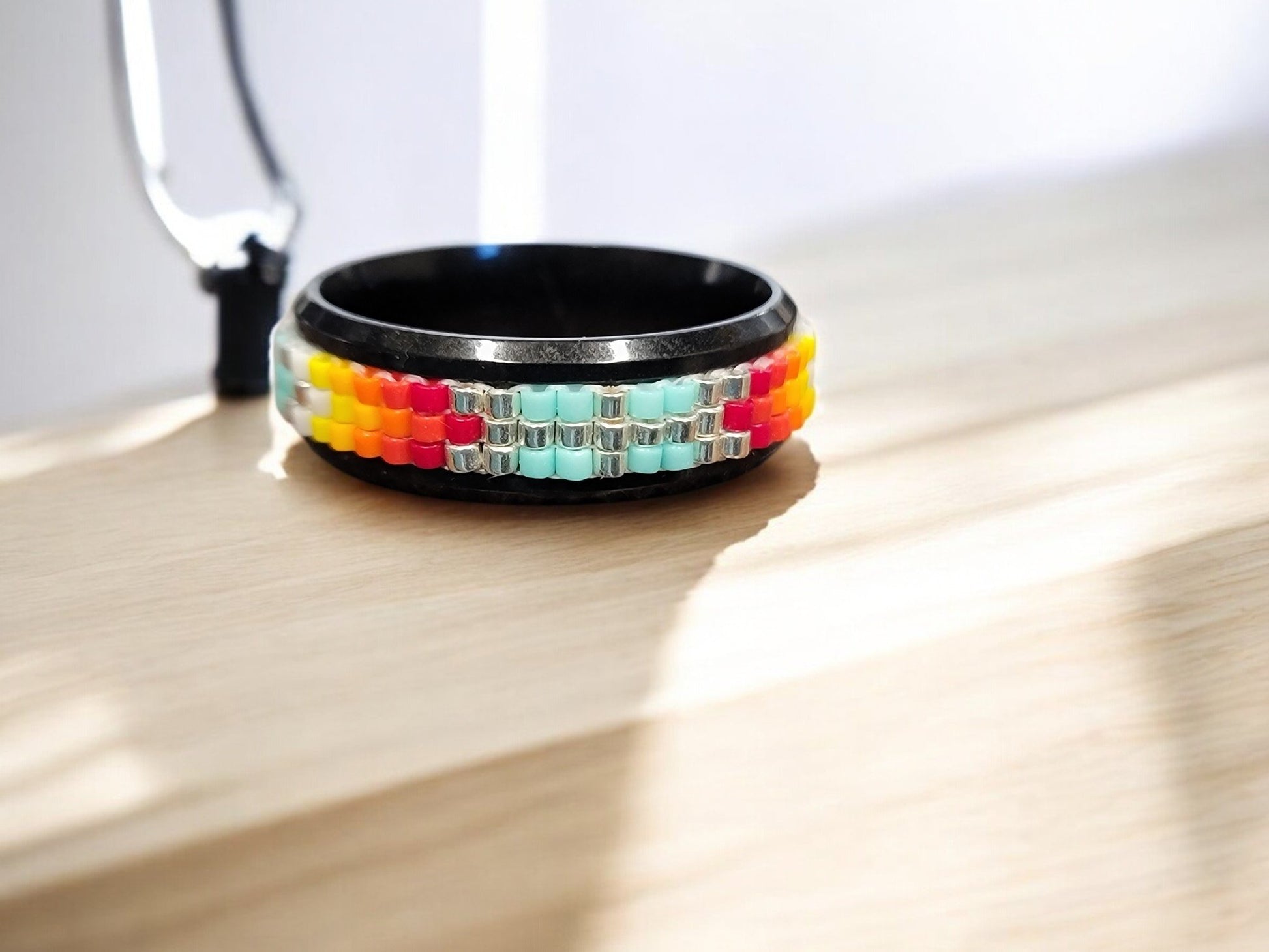 3 Row Beaded Ring on Stainless Steel Band (Pattern 1) - 3