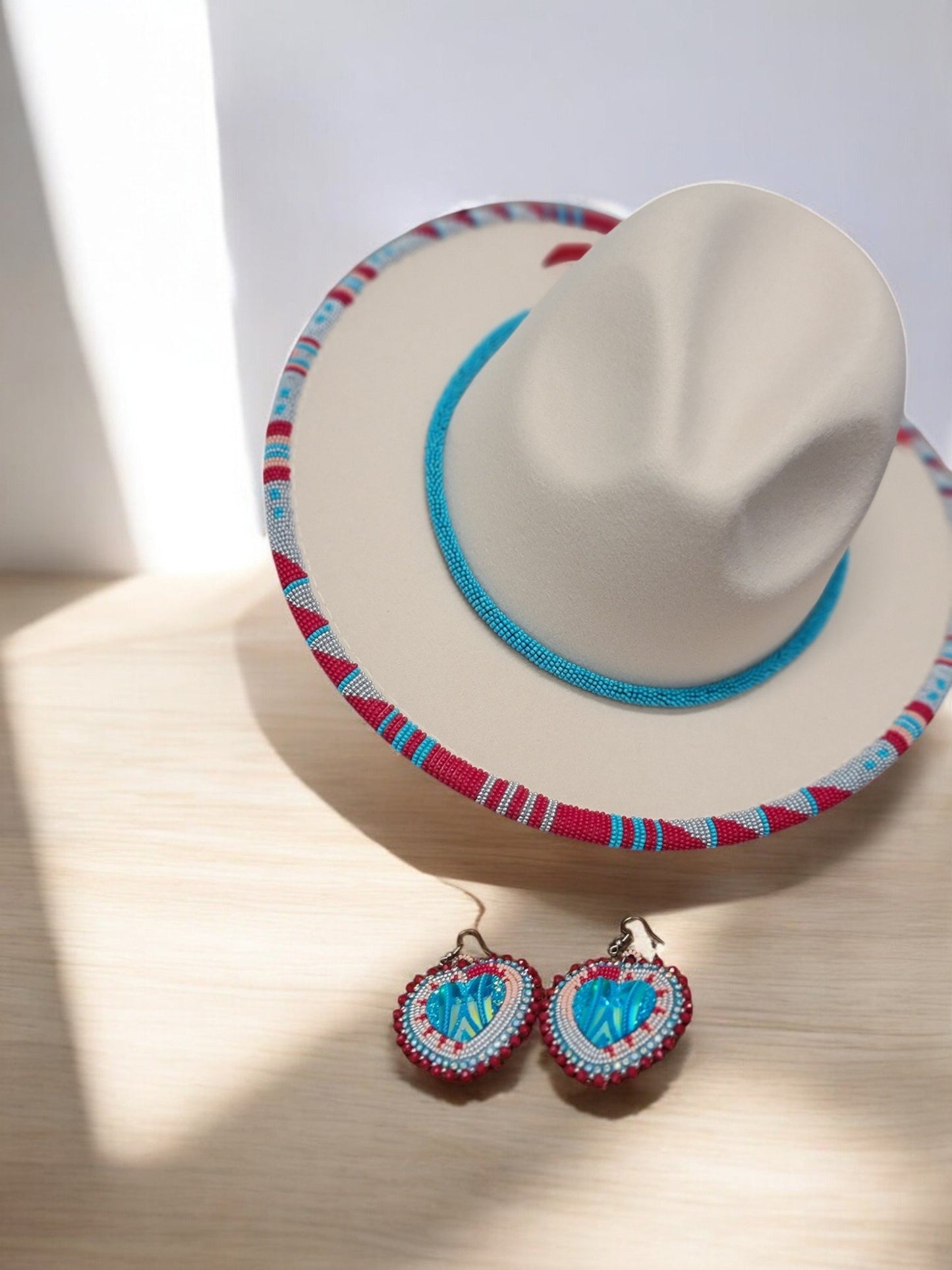 Beaded Brim/Hatband with Matching Earrings - 5