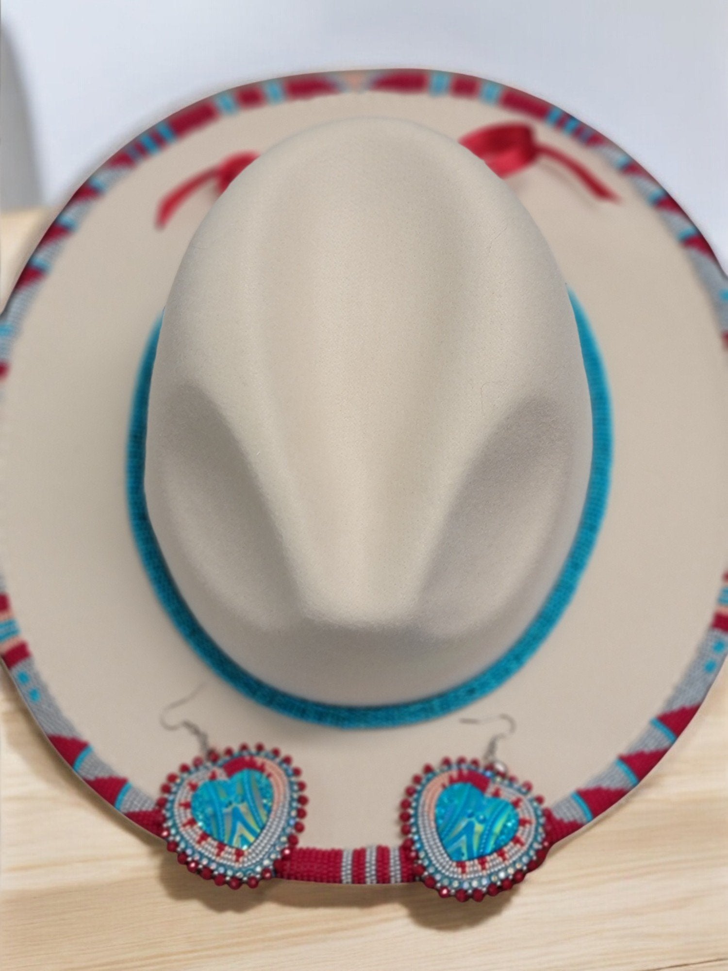 Beaded Brim/Hatband with Matching Earrings - 1