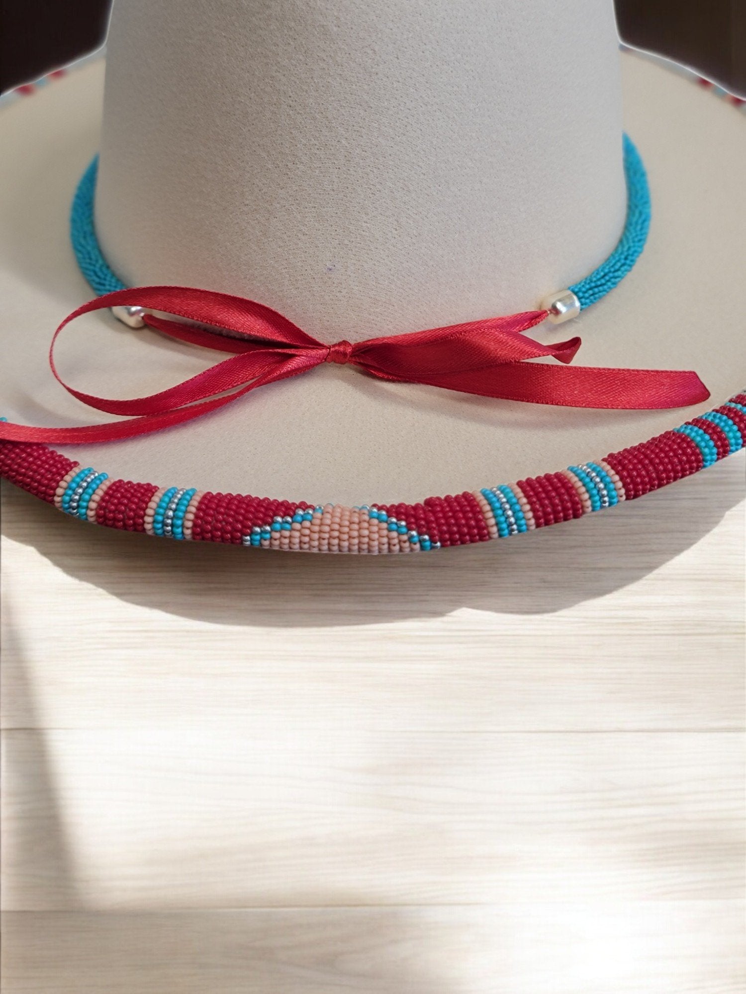 Beaded Brim/Hatband with Matching Earrings - 6