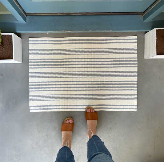 Gray/Cream Striped - Layered Accent Rug - 1