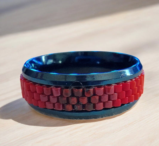 Fire Colors Beaded Stainless Steel Ring - 1