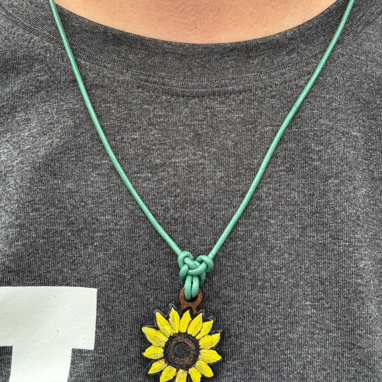 Handmade Walnut Sunflower Pendant with Leather Strap
