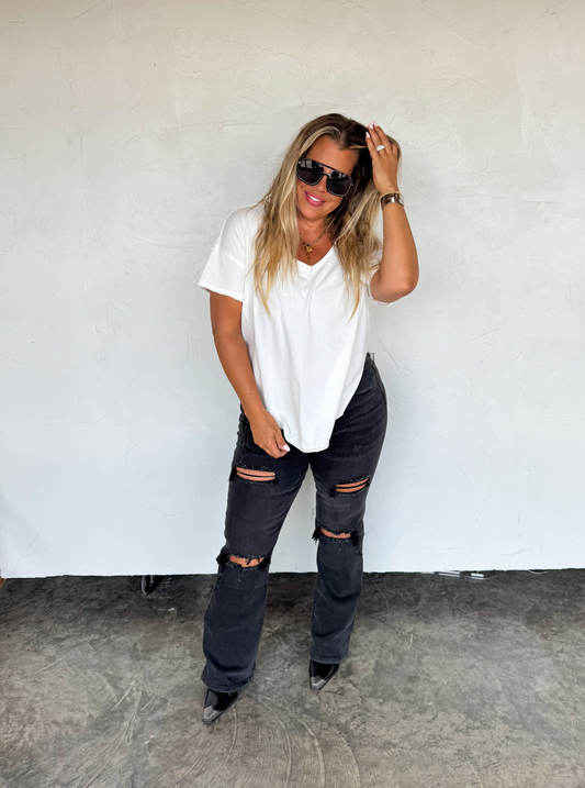 Ashland Straight Leg Distressed Jeans - Black (Pre-Order)