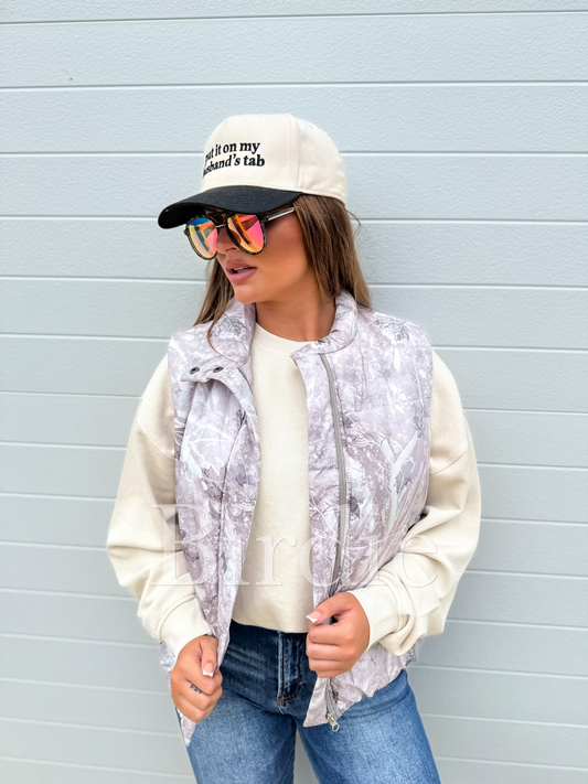 Light Gray Camo Puffer Vest - Birdie (Pre-Order)
