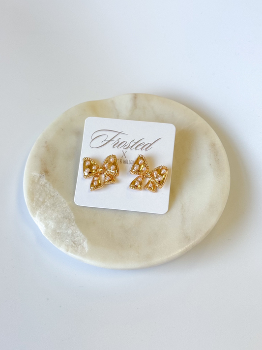 Pearl Bow Studded Earrings (18K Plated)