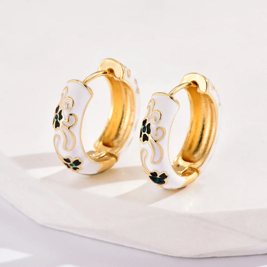Vintage Enamel Huggie Earrings (White)