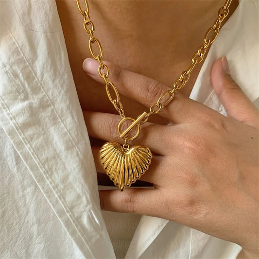 Gold Plated Large Heart Charm Necklace