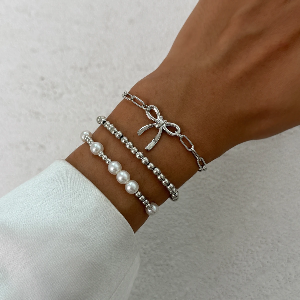 Beaded Pearl Bracelet Set (Gold/Silver)