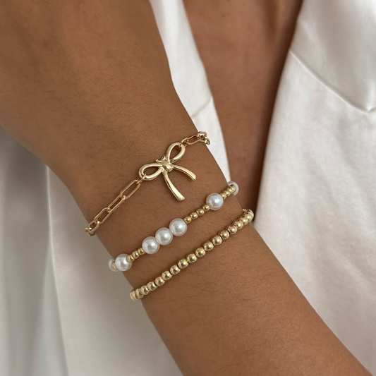 Beaded Pearl Bracelet Set (Gold/Silver)