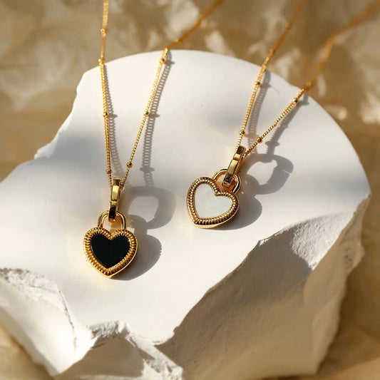 Double Sided Heart Necklace (Black/White)
