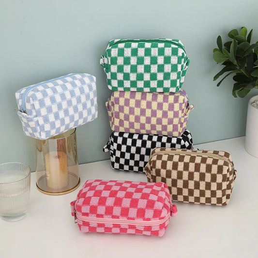 Checkered Cosmetic Bag (Multiple Colors)