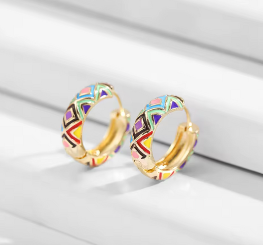 Vintage Enamel Huggie Earrings (Multi-Color)