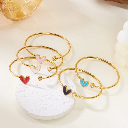 Gold Heart Cuff Bangle Bracelet (5 Colors)