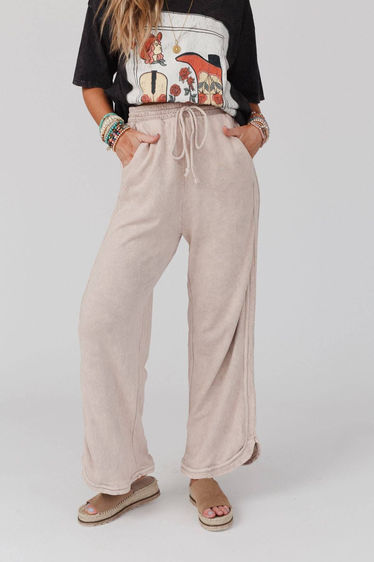 So Comfy Wide Leg Pant - Full Length (Taupe)