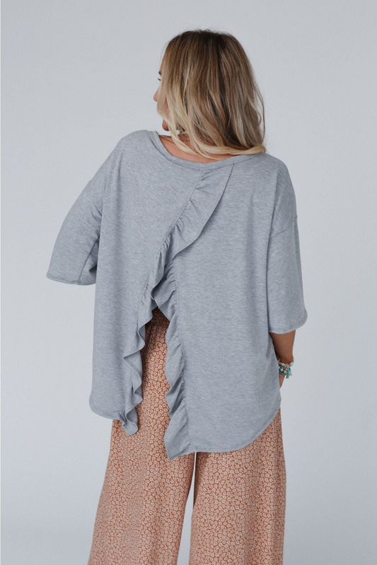 High Low Ruffle Back Tee (Heather Gray) - Preorder